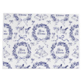 ヴィンテージエレガントメリークリスマスブルーリースボウ ラージペーパーバッグ (裏面)