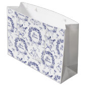 ヴィンテージエレガントメリークリスマスブルーリースボウ ラージペーパーバッグ (裏面アングル)