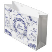 ヴィンテージエレガントメリークリスマスブルーリースボウ ラージペーパーバッグ (正面アングル)