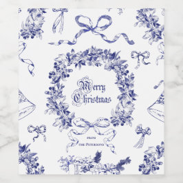 ヴィンテージエレガントメリークリスマスブルーリースボウ ワインラベル