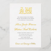 ヴィンテージエレガントモノグラム高級金ゴールドホイル結婚ス 箔招待状 (正面)