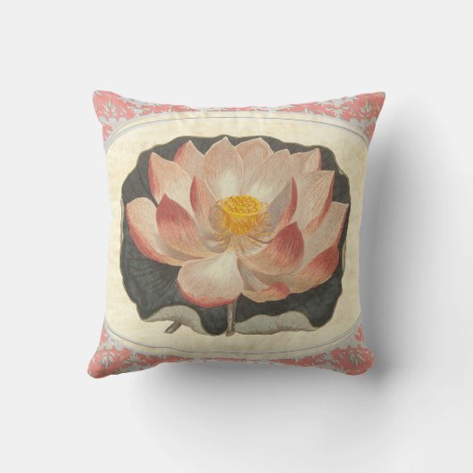 ヴィンテージエレガントヨガロータスブロッサムピーチダマスク クッション (裏面)