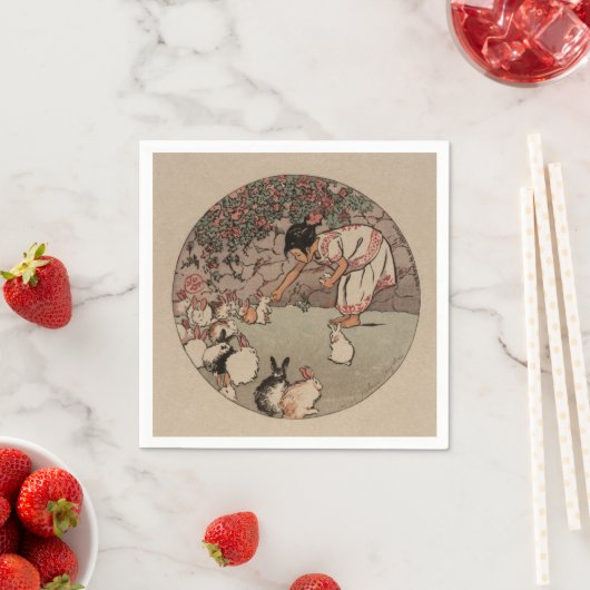 ヴィンテージエレガントラビットアートキュートコテージコア スタンダードカクテルナプキン (インサイチュ)