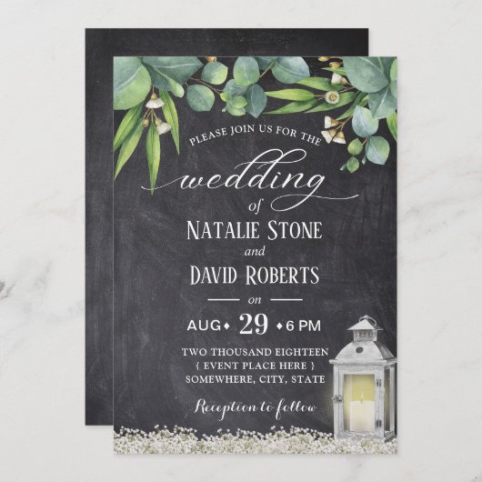 ヴィンテージエレガントランタン葉チョーク結婚ボード 招待状 (正面/裏面)