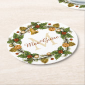 ヴィンテージエレガントリースモノグラムイニシャル ラウンドペーパーコースター (アングル)