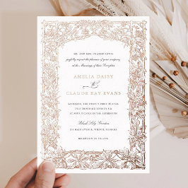 ヴィンテージエレガントリーフつる植物フレームゴールドフォイル結婚ズ 箔招待状