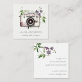 ヴィンテージエレガントリーフフローラカメラ撮影 スクエア名刺 (正面/裏面)
