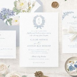 ヴィンテージエレガントリーフリースモノグラム結婚クレスト 招待状