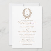 ヴィンテージエレガントリーフリースモノグラム結婚クレスト 招待状 (正面)
