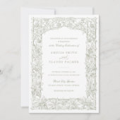 ヴィンテージエレガントリーフ縁どつる植物フ結婚レーム 招待状 (正面)