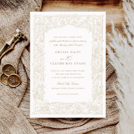 ヴィンテージエレガントリーフ縁どつる植物フ結婚レーム 招待状