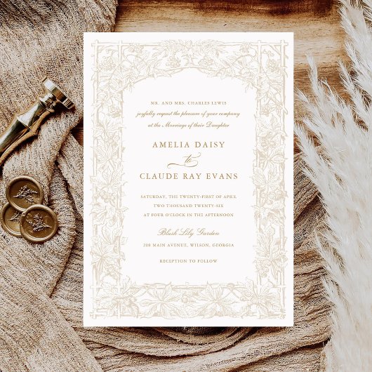 ヴィンテージエレガントリーフ縁どつる植物フ結婚レーム 招待状