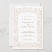 ヴィンテージエレガントリーフ縁どつる植物フ結婚レーム 招待状 (正面)