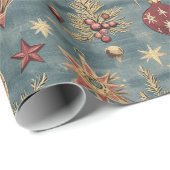 ヴィンテージエレガントレッドとクリームクリスマスオーナメント ラッピングペーパー (ロールコーナー)