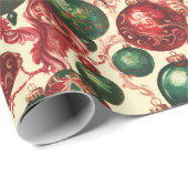 ヴィンテージエレガントレッドグリーンクリスマスボードベージュ ラッピングペーパー (ロールコーナー)