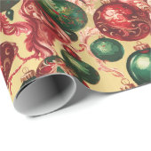 ヴィンテージエレガントレッドグリーンクリスマスボーブル金ゴールド ラッピングペーパー (ロールコーナー)