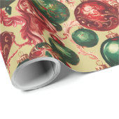 ヴィンテージエレガントレッドグリーンクリスマスボーブル金ゴールド ラッピングペーパー (ロールコーナー)