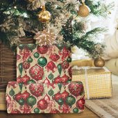 ヴィンテージエレガントレッドグリーンクリスマスボーブル金ゴールド ラッピングペーパー