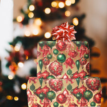 ヴィンテージエレガントレッドグリーンクリスマスボーブル金ゴールド