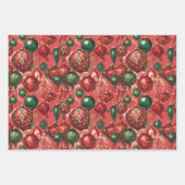 ヴィンテージエレガントレッドグリーンベージュクリスマスボードブル ラッピングペーパーシート (正面3)