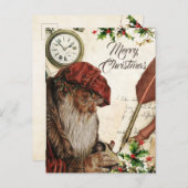 ヴィンテージエレガントレッドサンタクロース シーズンポストカード (正面/裏面)