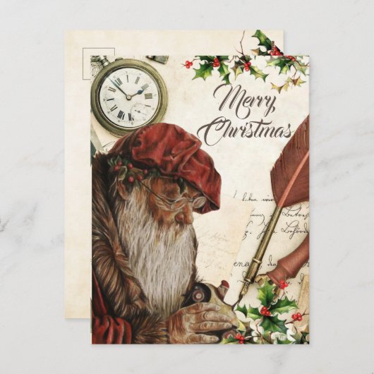 ヴィンテージエレガントレッドサンタクロース シーズンポストカード (正面/裏面)