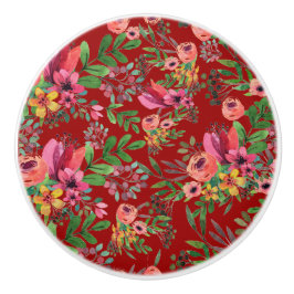 ヴィンテージエレガントレッドフローラセラミックプル セラミックノブ