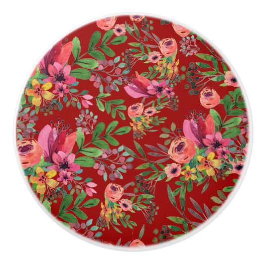 ヴィンテージエレガントレッドフローラセラミックプル セラミックノブ (正面)