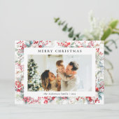 ヴィンテージエレガントレッドベリーメリークリスマスフォト シーズンカード (スタンド正面)