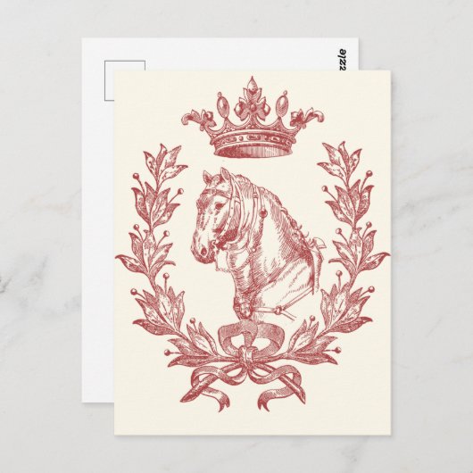 ヴィンテージエレガントレッドホースクラウンローレルボークレスト ポストカード (正面/裏面)