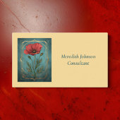 ヴィンテージエレガントレッドポピーとティール（緑がかった色）グリーンフローラ 名刺