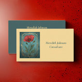 ヴィンテージエレガントレッドポピーとティール（緑がかった色）グリーンフローラ 名刺