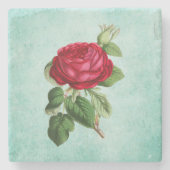 ヴィンテージエレガントレッドローズイラストレーション ストーンコースター (正面)