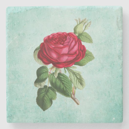 ヴィンテージエレガントレッドローズイラストレーション ストーンコースター (正面)