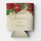 ヴィンテージエレガントレッドローズタン75th任意の年齢誕生日 缶クーラー (正面)
