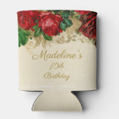 ヴィンテージエレガントレッドローズタン75th任意の年齢誕生日 缶クーラー (裏面)