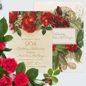 ヴィンテージエレガントレッドローズ90誕生日 招待状