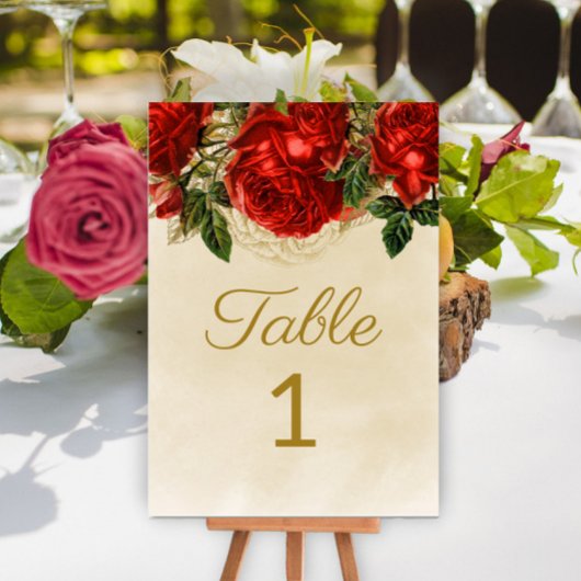 ヴィンテージエレガントレッドローゼシャンパンテーブル1 テーブルナンバー