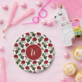 ヴィンテージエレガントレッドローゼスフローラロマンチックデザイン ペーパープレート (パーティー)