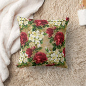 ヴィンテージエレガントレッドローゼスホワイトフローラブラウン クッション (ブランケット)