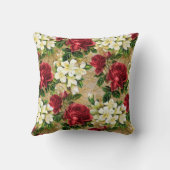 ヴィンテージエレガントレッドローゼスホワイトフローラブラウン クッション (裏面)