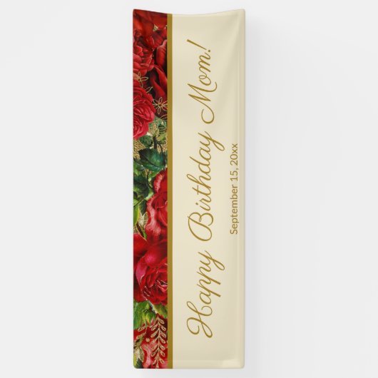 ヴィンテージエレガントレッドローゼス母誕生日 横断幕 (縦)