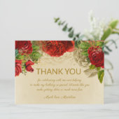 ヴィンテージエレガントレッドローゼス誕生日サンキュー サンキューカード (スタンド正面)