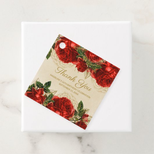 ヴィンテージエレガントレッドローゼス16th誕生日ありがとう フェイバータグ (インサイチュ)