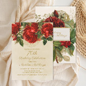 ヴィンテージエレガントレッドローゼス70誕生日 招待状