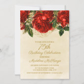 ヴィンテージエレガントレッドローゼズウィメンズ75誕生日 マグネット招待状 (正面)