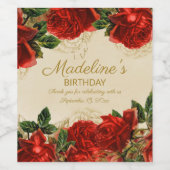 ヴィンテージエレガントレッドローゼル緑の誕生日パーティー ワインラベル (シングルラベル)