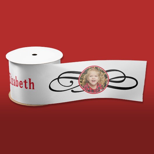 ヴィンテージエレガントレッド白フォトポートレートフェスティバル サテンリボン