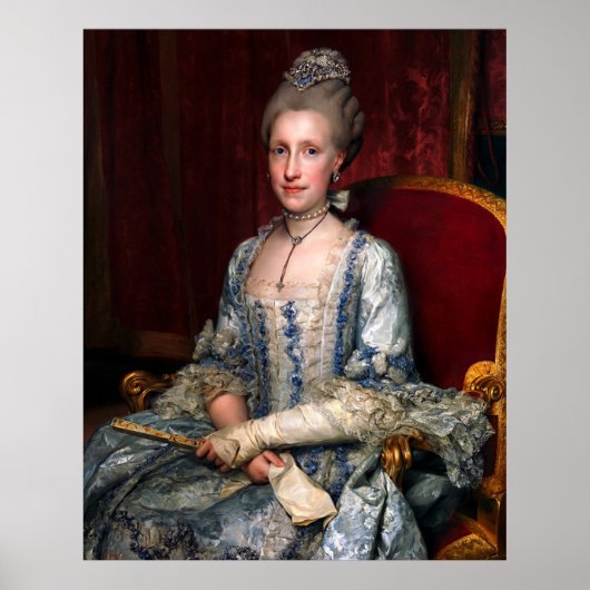 ヴィンテージエレガントレディーインブルーレースシルク ポスター (正面)