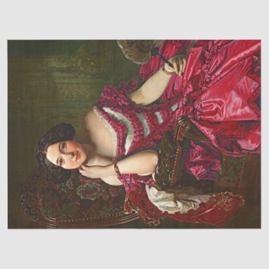 ヴィンテージエレガントレディーインレッドデコップページティッシュペーパー 薄葉紙 (正面)